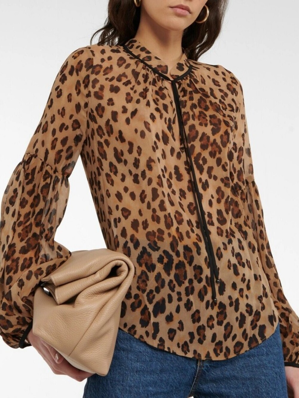 Veronica Beard Leopard Print Tie-Neck Blouse - 0